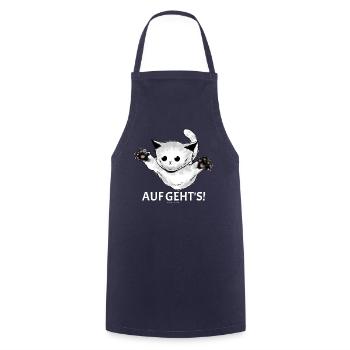 Kitty "Let's go!" young cat jumps - Cooking Apron - navy - Front - AI Model Male 185 dark (185cm)