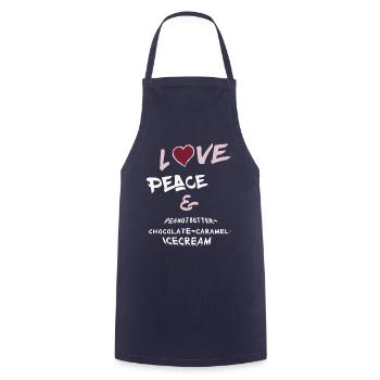 Love Peace et Beurre de cacahuète-chocolat-glace - Tablier de cuisine - marine - Devant - AI Model Male 185 dark (185cm)