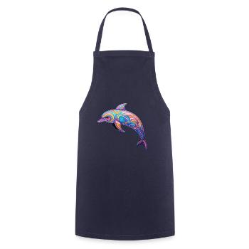 Delphin -lebendige Farben - Korallenkaleidoskop - Kochschürze - Navy - Vorne - AI Model Male 185 dark (185cm)