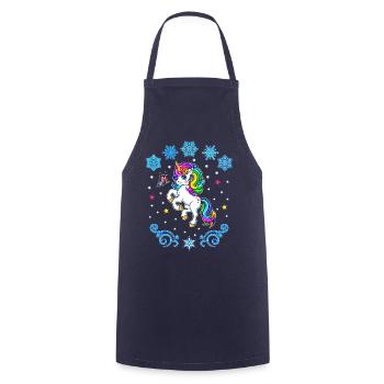 Licorne colorée d’hiver avec flocons de neige arc-en-ciel - Tablier de cuisine - marine - Devant - AI Model Male 185 dark (185cm)