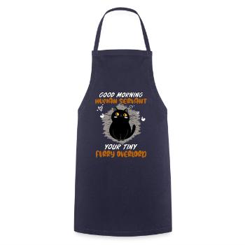 Bonjour, drôle de chat serviteur humain - Tablier de cuisine - marine - Devant - AI Model Male 185 dark (185cm)