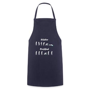Drôle de citadin vs village cadeau d’enfant - Tablier de cuisine - marine - Devant - AI Model Male 185 dark (185cm)