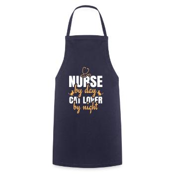 Infirmière avec un chat - Tablier de cuisine - marine - Devant - AI Model Male 185 dark (185cm)