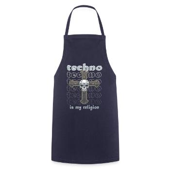 Techno is my religion - Kochschürze - Navy - Vorne - AI Model Male 185 dark (185cm)