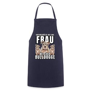 NEVER underestimate a woman with a bulldog dog dog - Cooking Apron - navy - Front - AI Model Male 185 dark (185cm)