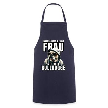 NEVER underestimate a woman with a bulldog dog dog - Cooking Apron - navy - Front - AI Model Male 185 dark (185cm)