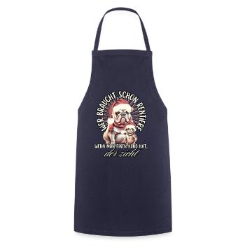 drôle Père Noël Bulldog chiens de Noël - Tablier de cuisine - marine - Devant - AI Model Male 185 dark (185cm)