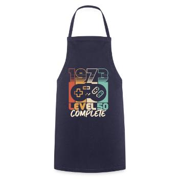 50th birthday born 1973 Level 50 Complete - Cooking Apron - navy - Front - AI Model Male 185 dark (185cm)