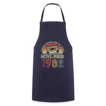 November 1982 Born Retro Birthday - Cooking Apron - navy - Front - AI Model Male 185 dark (185cm)