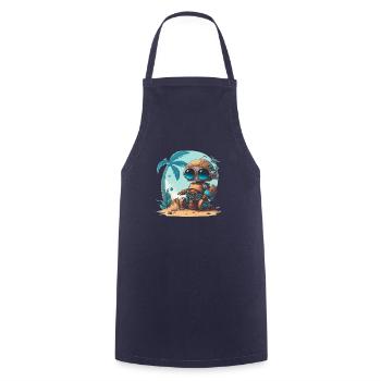 Un petit robot sur la plage sous un palmier - Tablier de cuisine - marine - Devant - AI Model Male 185 dark (185cm)