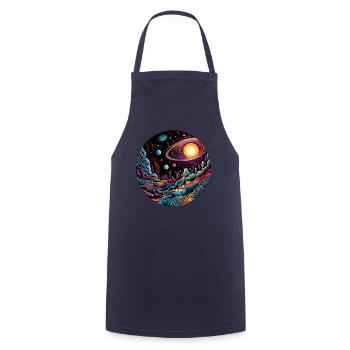 Surrealistisches Weltraum Kunstwerk mit Planeten - Kochschürze - Navy - Vorne - AI Model Male 185 dark (185cm)