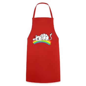 la chance pure - chat mignon sur l'arc en ciel - Tablier de cuisine - rouge - Devant - AI Model Male 185 dark (185cm)