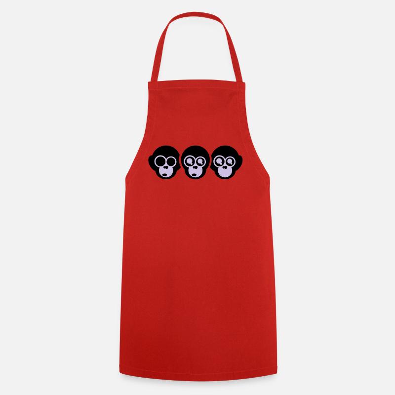 trois singes - Tablier de cuisine - rouge