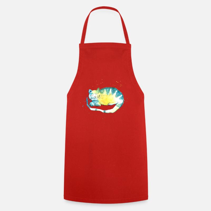 Sleeping cat. I have to think. - Cooking Apron - red