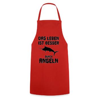 Angel Angler Spruch - Kochschürze - Rot - Vorne - AI Model Male 185 dark (185cm)