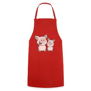 Two Little Pigs In Happiness I Cartoon Pigs - Cooking Apron - red - Front - AI Model Male 185 dark (185cm)