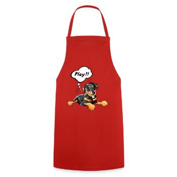 Playing Rottweiler - Cooking Apron - red - Front - AI Model Male 185 dark (185cm)