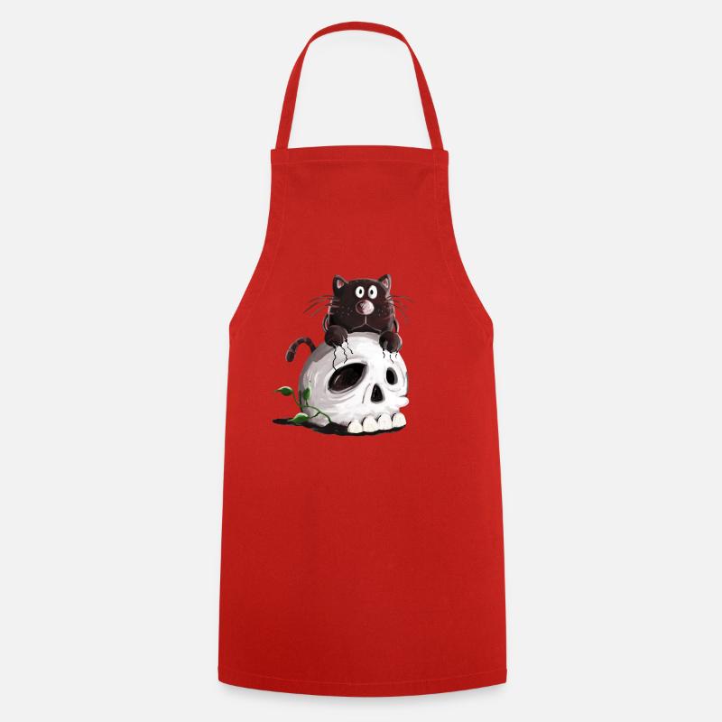 Schwarze Katze und Totenkopf Comic - Kochschürze - Rot