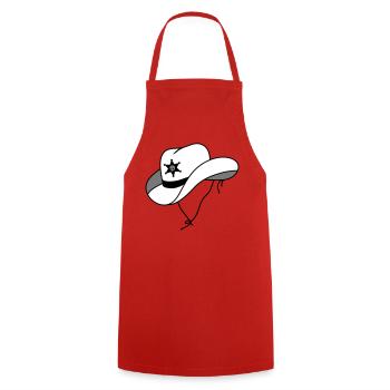 Chapeau de shérif avec petit crâne sur étoile de shérif - Tablier de cuisine - rouge - Devant - AI Model Male 185 dark (185cm)