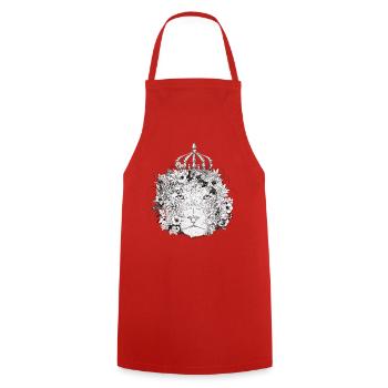 majestätisch geschmückter Löwe mit Blumen & Krone - Kochschürze - Rot - Vorne - AI Model Male 185 dark (185cm)