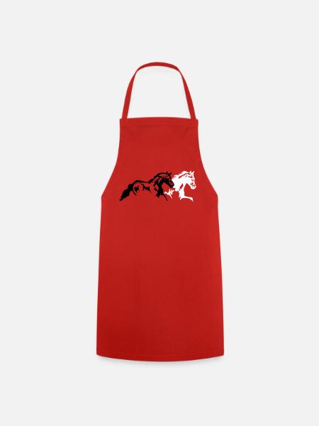 horses stallion mare foal - Cooking Apron - red