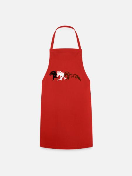 Horses, ponies, animals, stallion, - Cooking Apron - red