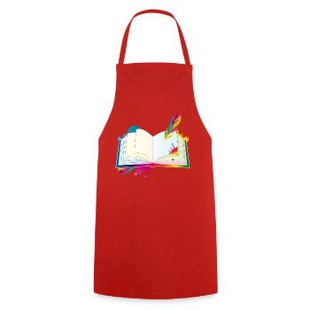 motley diary with quill pen and blobs - Cooking Apron - red - Front - AI Model Male 185 dark (185cm)