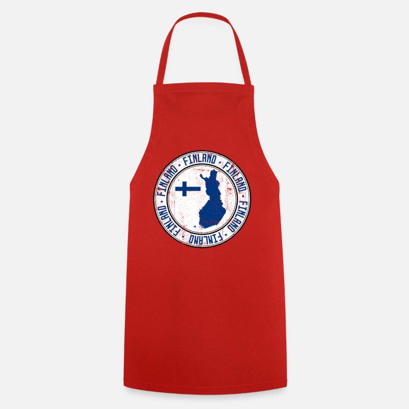 Finland Map Circular Crest with Flag - Cooking Apron - red