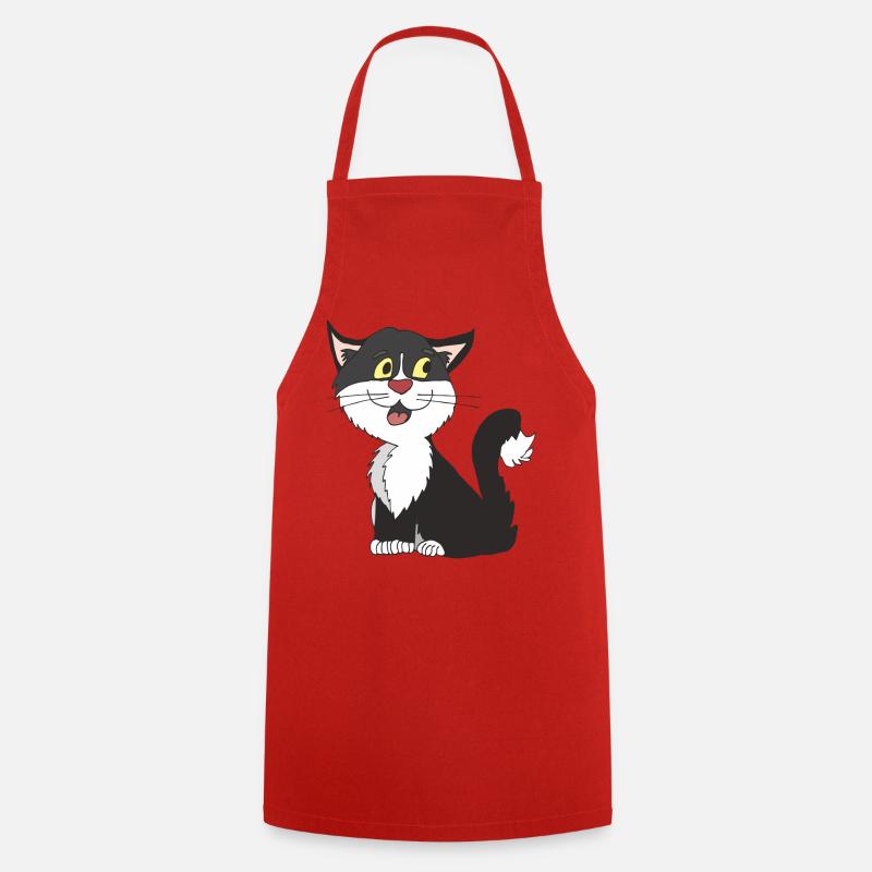 chat noir blanc - Tablier de cuisine - rouge