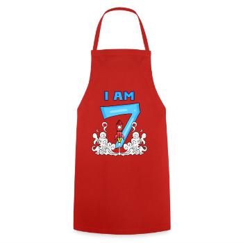 7th Birthday - Astronaut Boys Children's Birthday - Cooking Apron - red - Front - AI Model Male 185 dark (185cm)