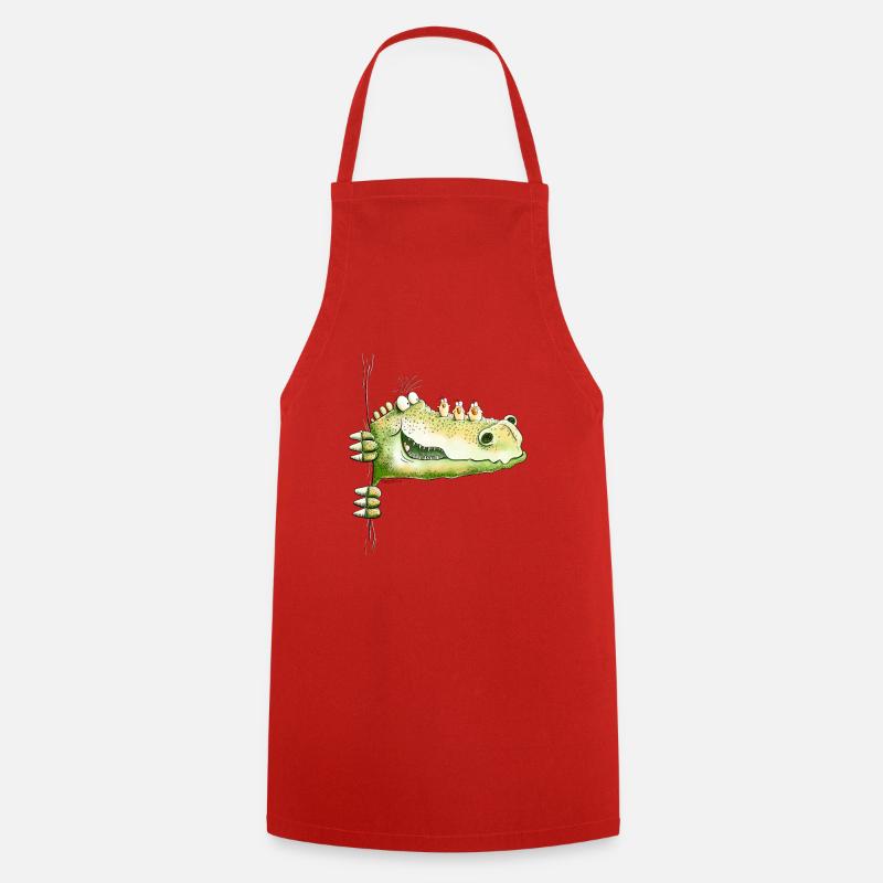 There's a crocodile watching I Dino I Lizard I Fun - Cooking Apron - red