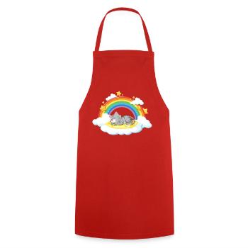 Dreaming Cat on Rainbow Cloud - Cooking Apron - red - Front - AI Model Male 185 dark (185cm)