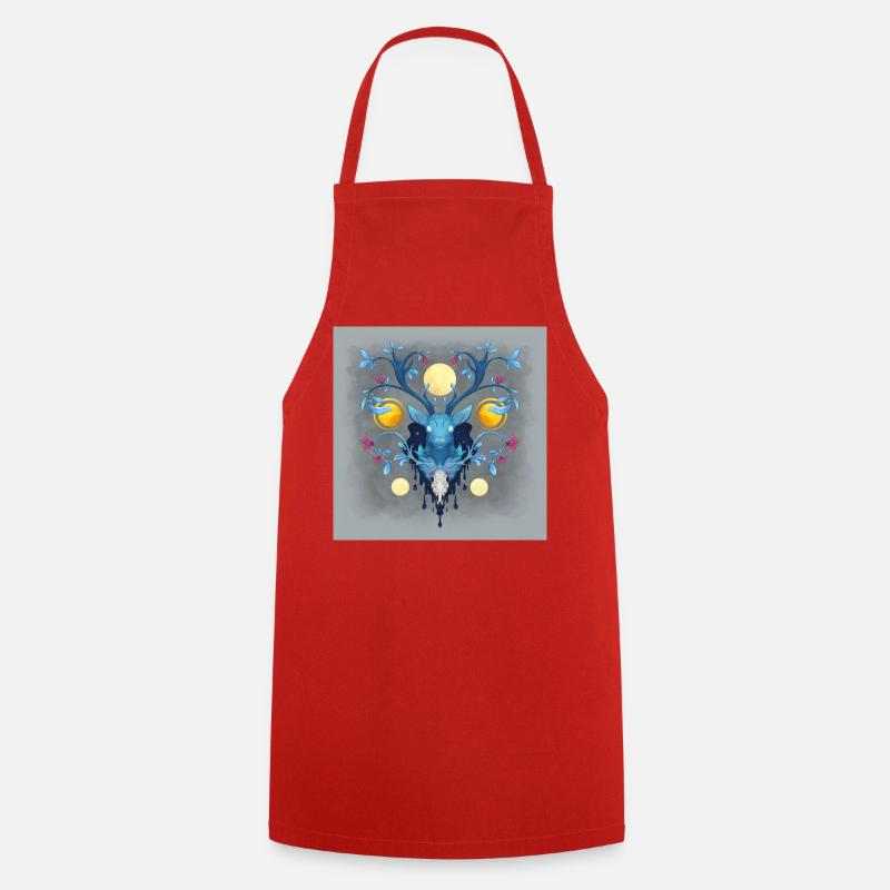 Blue Ink Spirits Posters - Cerf Nocturne Fleuri - Tablier de cuisine - rouge