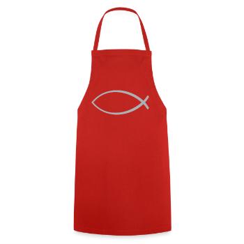Ichtus poisson argent - Tablier de cuisine - rouge - Devant - AI Model Male 185 dark (185cm)
