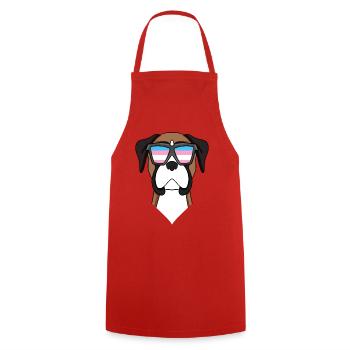 Transgender German Boxer Dog - Dog with Glasses - Cooking Apron - red - Front - AI Model Male 185 dark (185cm)
