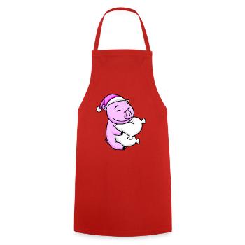 Pig with pillow and sleeping cap - Cooking Apron - red - Front - AI Model Male 185 dark (185cm)