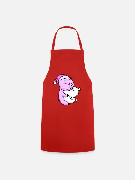 Cochon avec oreiller et bonnet de couchage - Tablier de cuisine - rouge