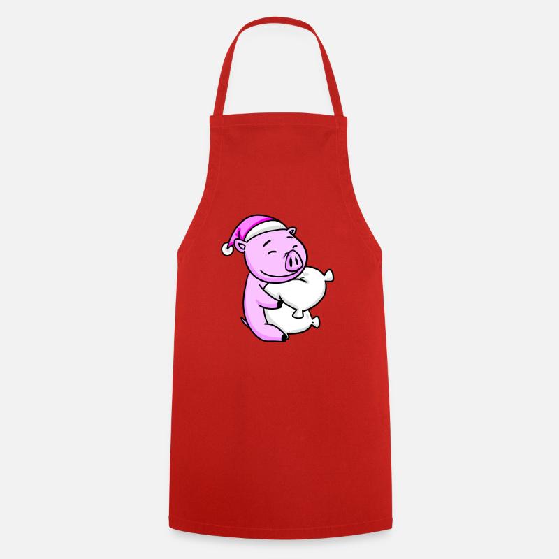 Cochon avec oreiller et bonnet de couchage - Tablier de cuisine - rouge
