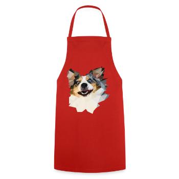 Australian Shepherd, Blue Merle, Polygon Style - Kochschürze - Rot - Vorne - AI Model Male 185 dark (185cm)