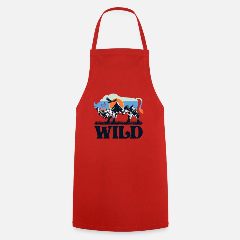 Wild Bison Wilderness Nature Mountains retro - Cooking Apron - red