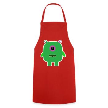 Green Cyclops Monster | Cute Square Alien  - Cooking Apron - red - Front - AI Model Male 185 dark (185cm)