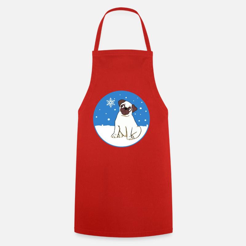 Mops im Schnee - Kochschürze - Rot