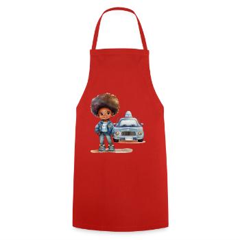 Child heroine with police car design - Cooking Apron - red - Front - AI Model Male 185 dark (185cm)