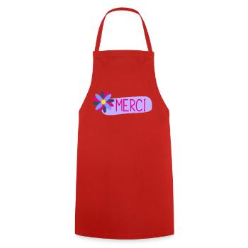 MERCI. THANKS. THANK YOU. ANNIVERSAIRE. NAISSANCE. - Tablier de cuisine - rouge - Devant - AI Model Male 185 dark (185cm)
