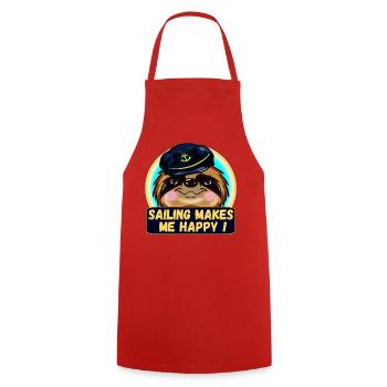 SAILING MAKES ME HAPPY SLOTH CAPTAIN - Cooking Apron - red - Front - AI Model Male 185 dark (185cm)