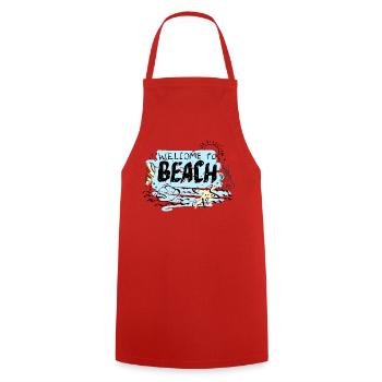 Willkommen bei Beach Scene - Kochschürze - Rot - Vorne - AI Model Male 185 dark (185cm)