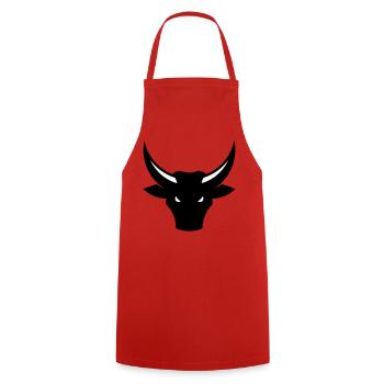 Bull / Taurus / Ox / Bull Head (2C) - Cooking Apron - red - Front - AI Model Male 185 dark (185cm)