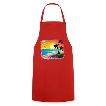 Summer Sunset Beach Watercolor - Cooking Apron - red - Front - AI Model Male 185 dark (185cm)