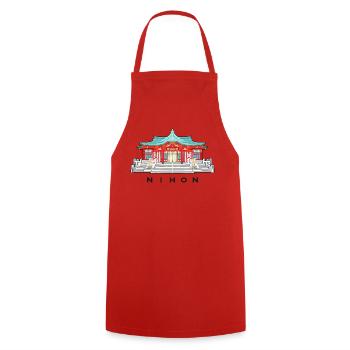 Japan, Shinto Shrine Koshikiiwa, Kansai Region - Cooking Apron - red - Front - AI Model Male 185 dark (185cm)