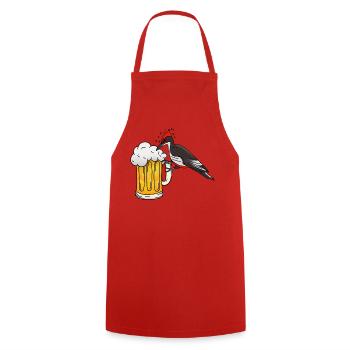 Specht mit Bierkrug  - Kochschürze - Rot - Vorne - AI Model Male 185 dark (185cm)